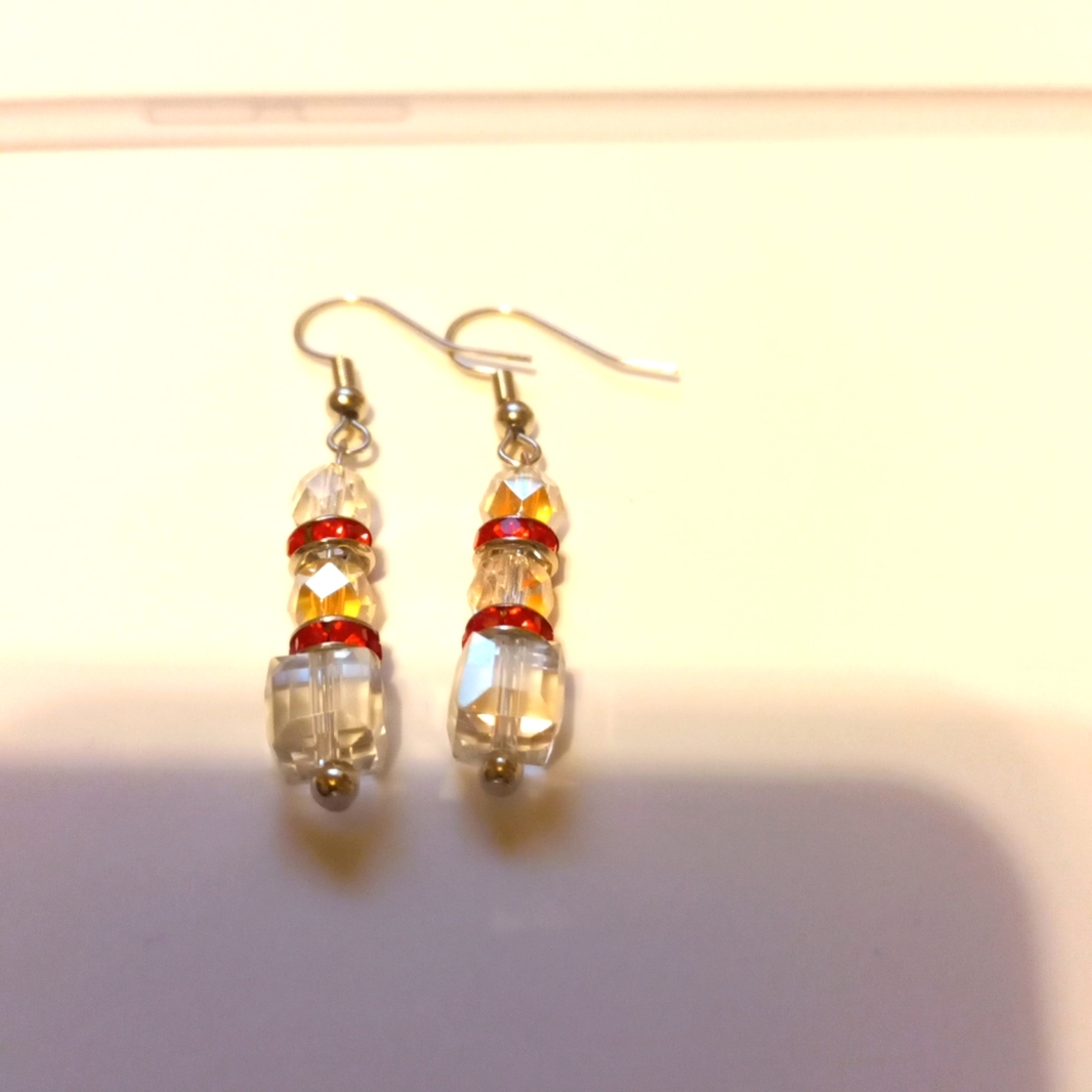 Red and clear dangling earrings